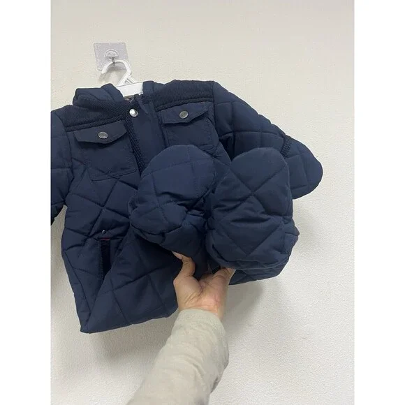 Infants Rothschild Navy Blue Quilted Fleece Lined Hooded Snow Suit Size 6/9M
